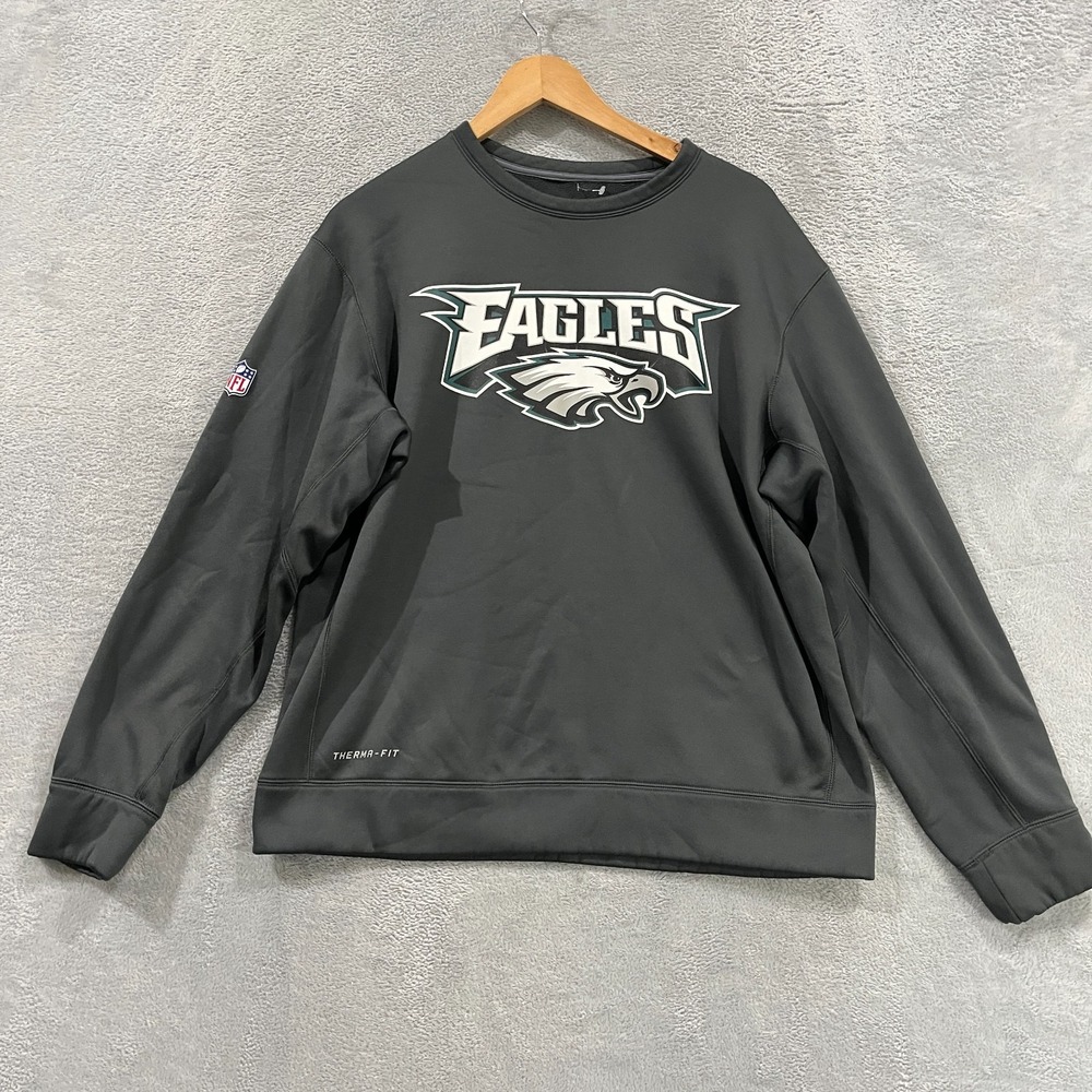 Philadelphia Eagles Football Sweatshirt Mens Large Black Nike NFL Therma Fit